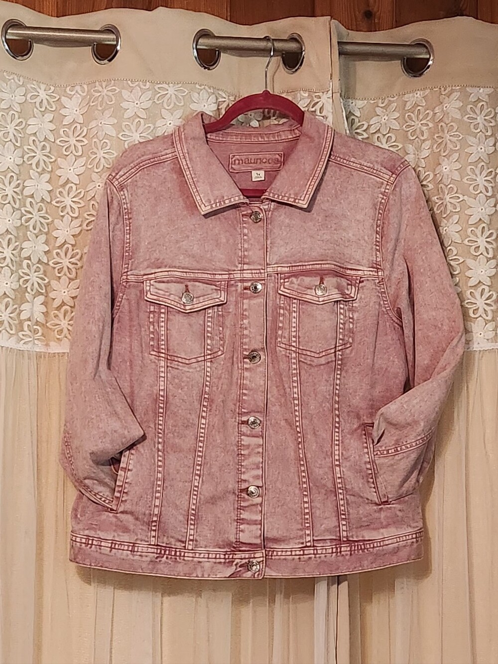 Maurices Faded Pink Acid-Wash Denim Jacket